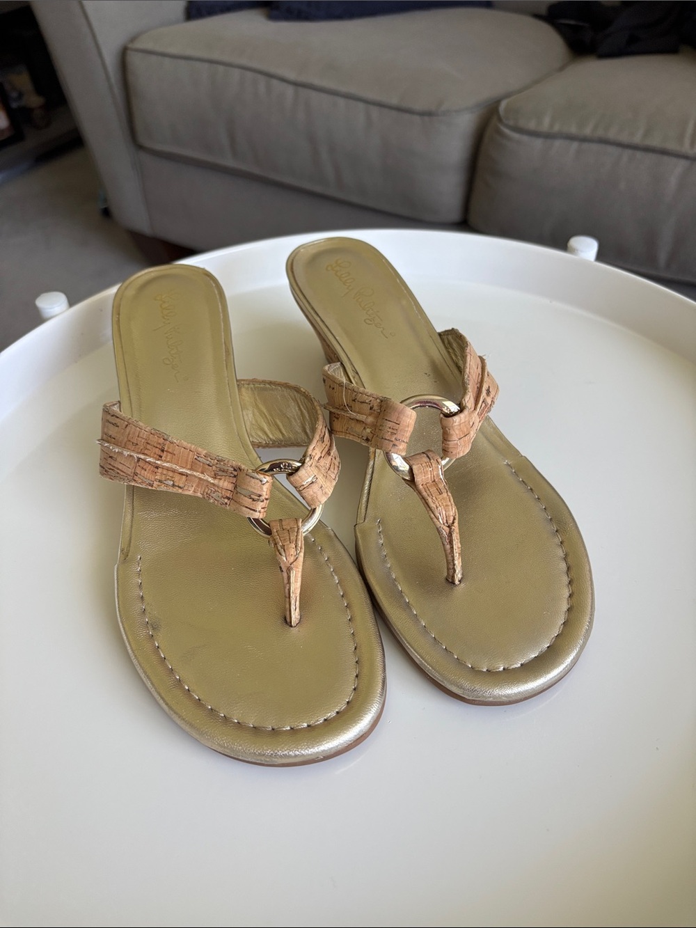 Lilly Pulitzer Metallic Gold Cork-Trim Thong Sandals